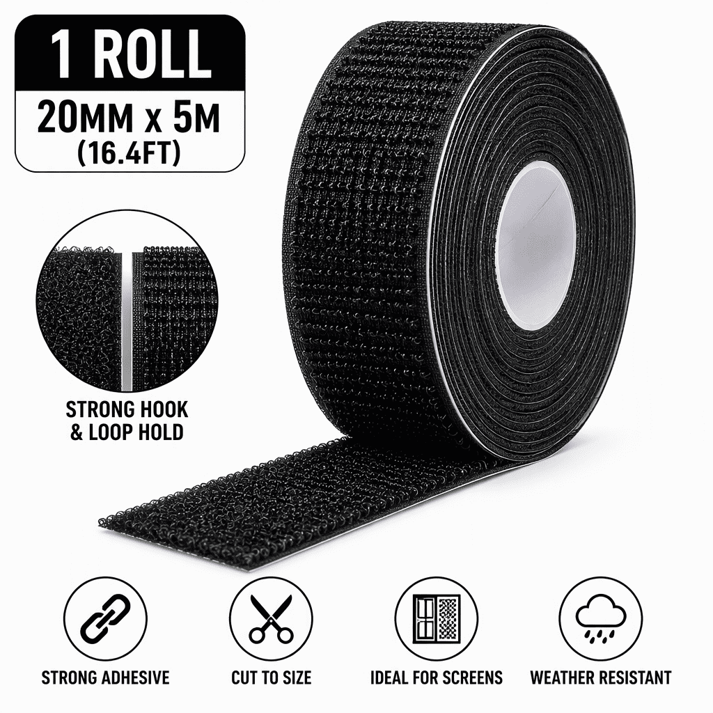 Self-Adhesive Interlocking Hook and Loop Tape Roll 20mm x 5m (16.4ft ...