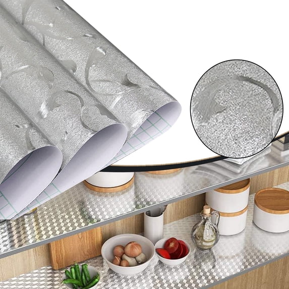 Self-Adhesive Kitchen Drawer Liner, Removable Aluminum Foil Wallpaper for Cabinet and Shelf Protection
