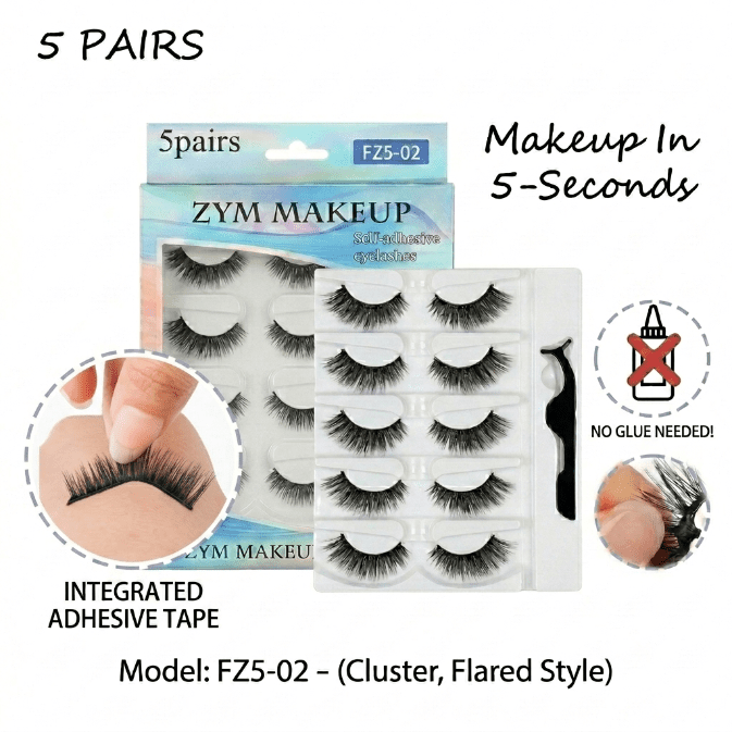 Self-Adhesive Eyelashes, 5 Pairs Natural Wispy Press-On False Lashes ...