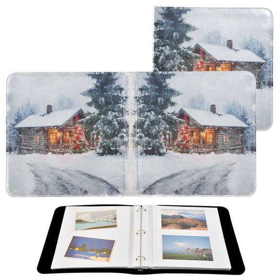 Self-Adhesive Leather Photo Album Gift For Memories A Small Log Cabin in The Snow