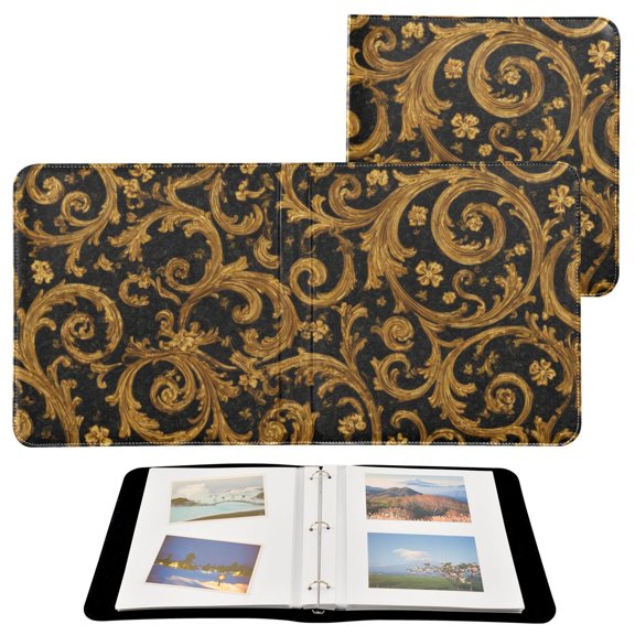 Self-Adhesive Leather Photo Album Gift For Memories Black&gold Baroque Pattern