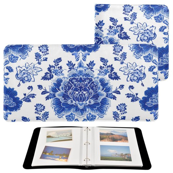 Self-Adhesive Leather Photo Album Gift For Memories Blue and White Porcelain Pattern