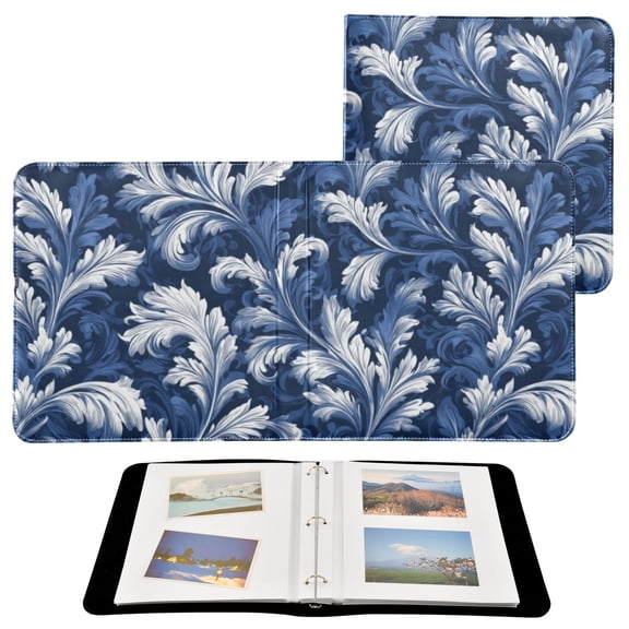 Self-Adhesive Leather Photo Album Gift For Memories Dark Blue Acanthus Leaves
