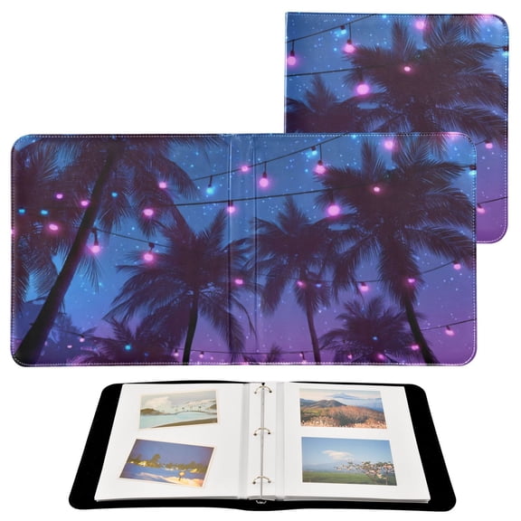 Self-Adhesive Leather Photo Album Gift For Memories Palm Trees and Starry Sky