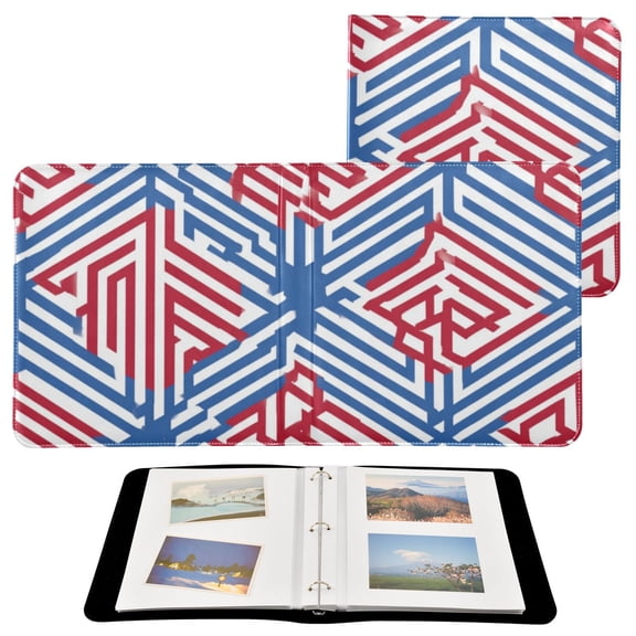 Self-Adhesive Leather Photo Album Gift For Memories Red Blue Lines