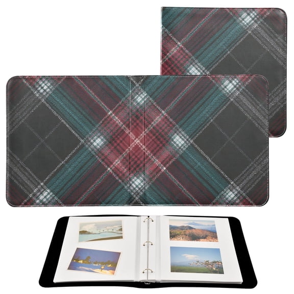 Self-Adhesive Leather Photo Album Gift For Memories Red Dark Gray Tartan
