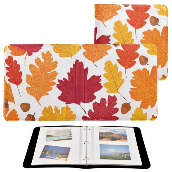 Self-Adhesive Leather Photo Album Gift For Memories Red Orange Leaves