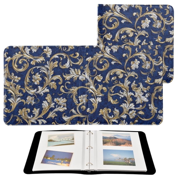 Self-Adhesive Leather Photo Album Gift For Memories Royal Blue and White Pattern
