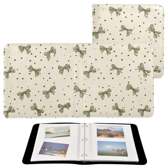 Self-Adhesive Leather Photo Album Gift For Memories Small Green Bows
