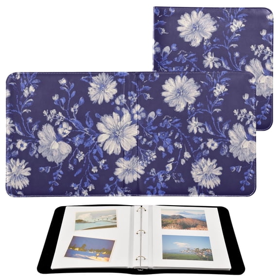 Self-Adhesive Leather Photo Album Gift For Memories White Navy Blue