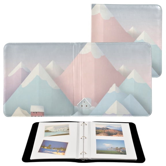 Self-Adhesive Leather Photo Album Gift For Memories Winter Mountains with Houses