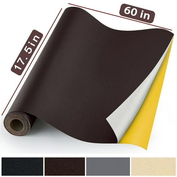 Self Adhesive Leather Repair Patch,17.5X60inch Large Patches for Furniture, Vinyl and Leather Repair Kit for Couches, Car Seat, Boat Seat, Sofa, Chair, Cabinets - Dark Brown