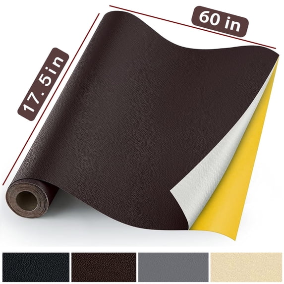 Self Adhesive Leather Repair Patch,17.5X60inch Large Patches for Furniture, Vinyl and Leather Repair Kit for Couches, Car Seat, Boat Seat, Sofa, Chair, Cabinets - Dark Brown