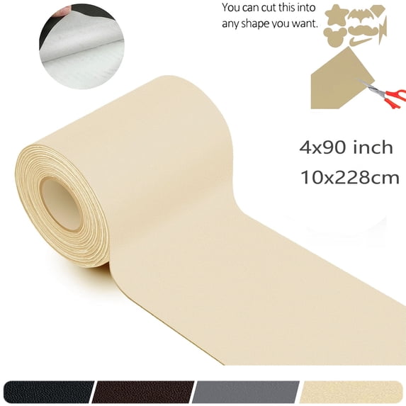 Self Adhesive Leather Repair Patch, Beige, 4 X 90 Inch, leather seat repair tape, Vinyl and Leather Repair Kit for Couches, Furniture, Car Seat, Sofa, Vinyl Upholstery