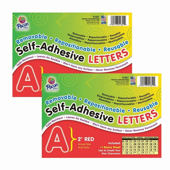 Pacon 2" Self-Adhesive Puffy Font Letters Red 159 Characters/Pack 2 Packs (PAC51651-2)