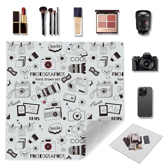 Self-Adhesive Magic Cloth Makeup Bag, Multi-Functional Cosmetic Bag, Portable Make up Wrap for Travel, Open Lay Flat Cosmetic Pouch, Storage Organizer for Skincare & Makeup Accessories (Camera 55*55)