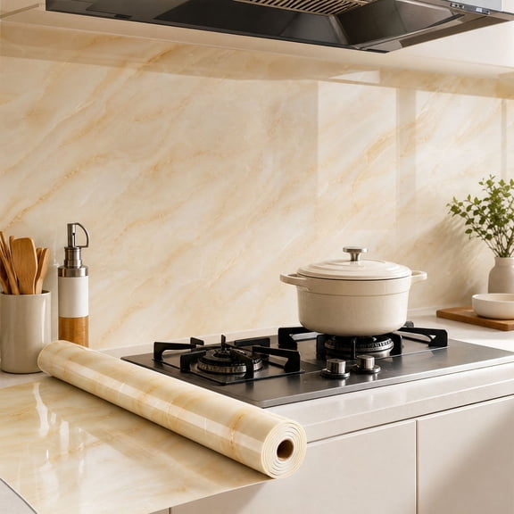 Self Adhesive Marble PVC Wallpaper,Peel and Stick Waterproof Oil Resistant Countertop Cover for Kitchen Backsplash Cabinet Table Bathroom Makeover,B