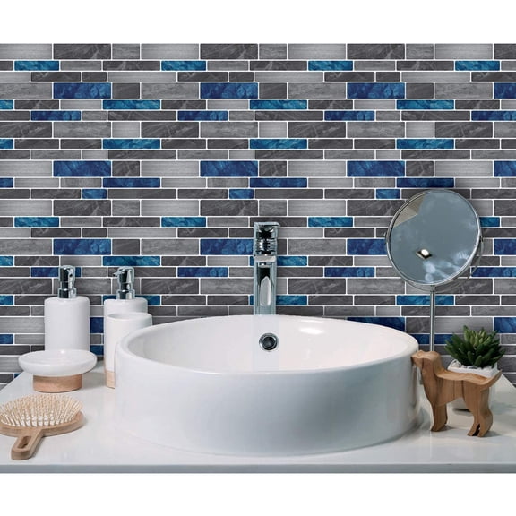 Self-Adhesive Marble Pattern 3D Wall Sticker, Faux Stone Kitchen Window Wallpaper, 12x12 Inch Crystal Tile Sticker
