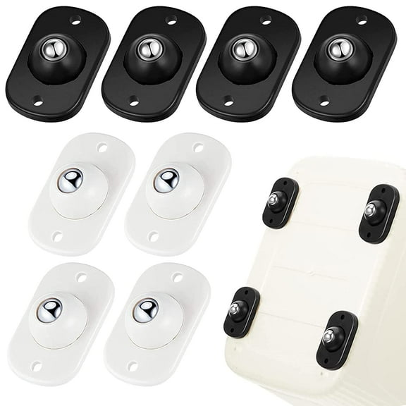 Self Adhesive Mini Caster Wheels, Roller Ball Transfer Bearing, 360° Rotation Universal Wheel, Sticky Pulley for Trash Can, Storage Box, Small Furniture (Black,White - 8 Pcs)