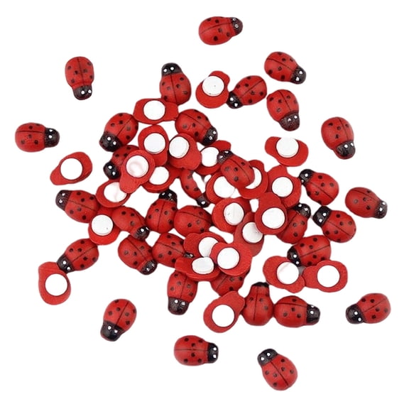 Self Adhesive Mini Ladybug Stickers 100 Pcs Wooden Ladybug Shaped Decoration, Tiny Ladybug Embellishments for Crafts Scrapbooking Micro Landscape Party Home Garden DIY Decor Wood Ladybugs