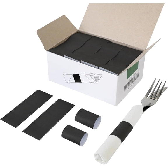Self-Adhesive Napkin Bands, Pack of 2,000, Black | Wrap silverware & napkins, elegant table setting, for family, restaurant, party, wedding, celebration
