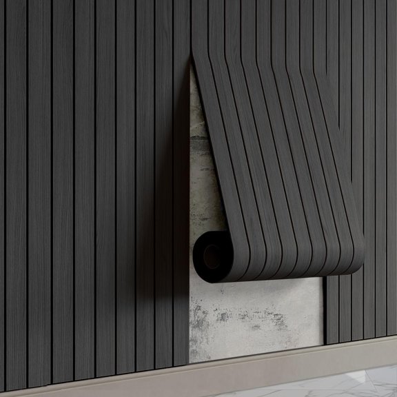 Self-Adhesive PVC Slat Wall Panels, Peel and Stick Panels 236"x15.75", Thick Faux Black Oak Grain Wallpaper Panels Soundproof Wall & Ceiling Panels Decorativos para Pared Y019D