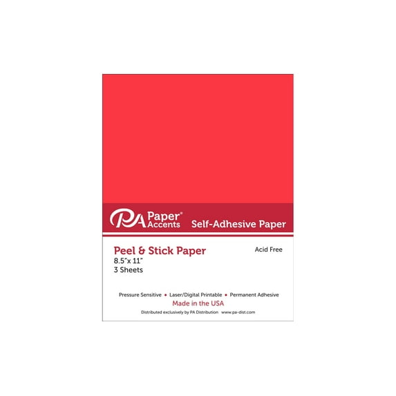 Self Adhesive Paper 8.5x11 3pc Red