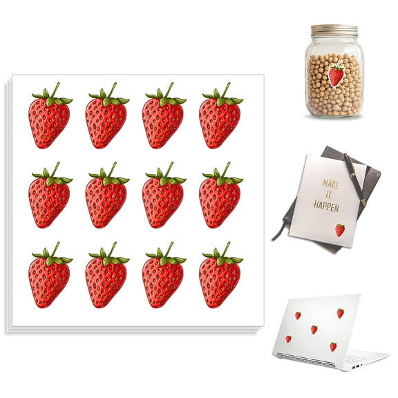 Self-Adhesive Paper Decorative Stickers for Party Decorative Presents Sealing Strawberry 90x90mm 12patterns/pc Paper