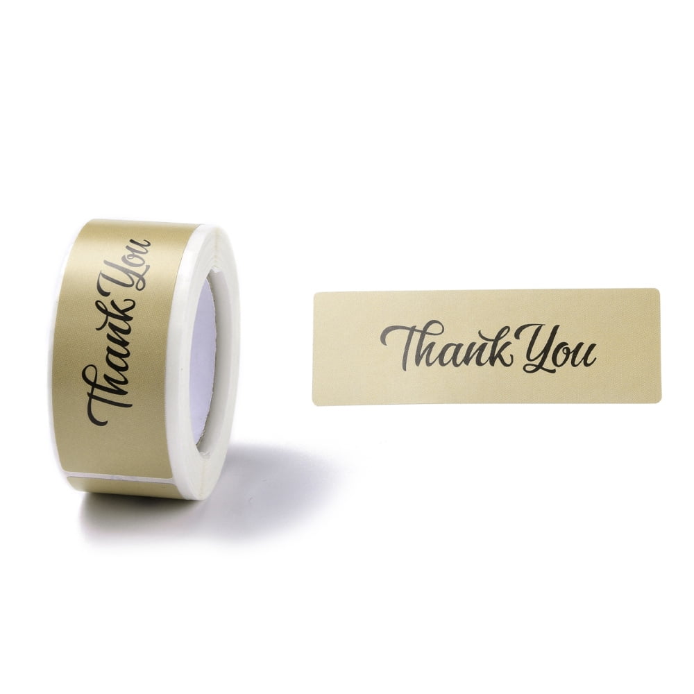 Self-Adhesive Paper Gift Tag Youstickers Rectangle with Word Thank You Appreciation Stickers Labels for Party Presents Decorative Dark Khaki Word 7.5x2.5x0.009cm 150pcs/roll 10rolls