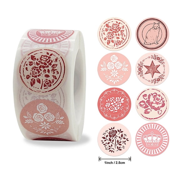 Self Adhesive Paper Stickers Colourful Roll Sticker Labels Gift Tag Stickers Flower Pattern 2.5x0.1cm 500pc/roll DIY