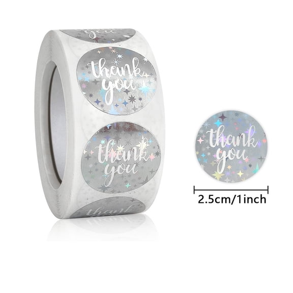 Self-Adhesive Paper Thank You Roll Stickers Laser Style Round Dot Gift Tag Sticker for Party Presents Decoration Star pattern Silver 25mm