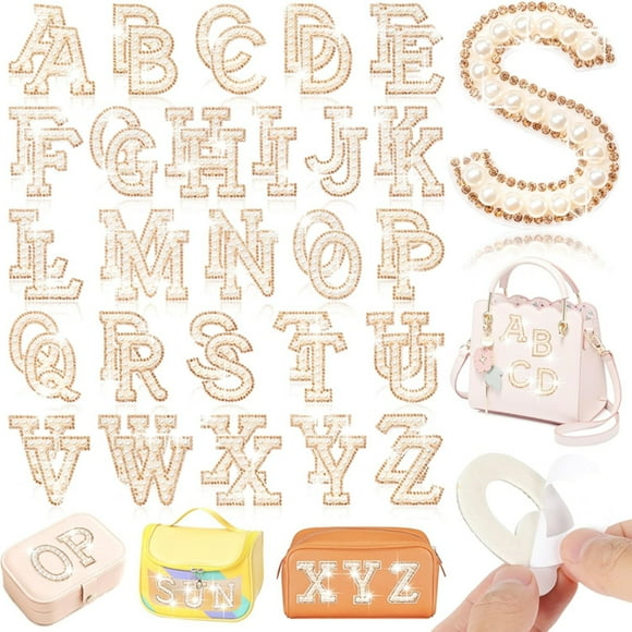 Self Adhesive Pearl Sticker 52 Pcs Letter Patches Decor Applique Cap Decorations White Polyester