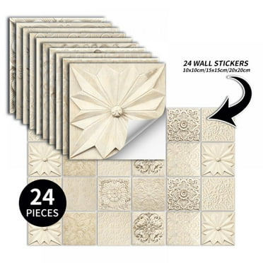 Self-Adhesive Peel and Stick Tile Wall Stickers 24 Pcs 8x8 inches, Waterproof Vinyl Wall Tiles Sticker for Home Decor Backsplash Tile Decals for Kitchen Bathroom Decor