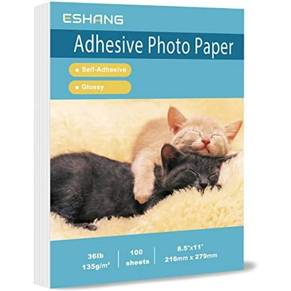 Self-Adhesive Photo Paper, Glossy Sticker Paper for Inkjet Printer, 8.5 x 11 Inch, 100 Sheets, 135 gsm, Letter Size, by