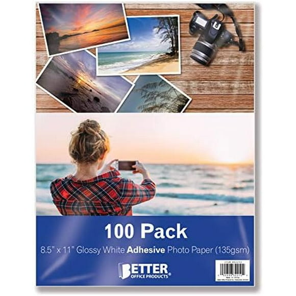 Self-Adhesive Photo Paper, Sticky Photo Paper, Glossy, 8.5 x 11 Inch, 100 Sheets, 135 gsm, Letter Size, 100 Count Pack