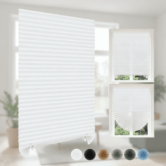 Self-Adhesive Pleated Window Shades, Light Filtering Temporary Blinds, No Drill Stick-On, Cut-to-Size for Kitchen Bathroom Doors & Windows, Cordless, Easy Install (White, 24x59 Inches)