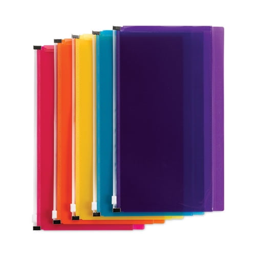 Self-Adhesive Poly Zip Pouch, 6 x 11.25, Assorted Colors, 5/Pack | Bundle of 10 Packs