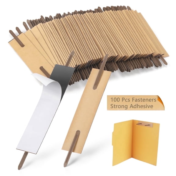 Self-Adhesive Paper Fasteners, 2" Capacity, 2.75" Prong Distance, Metal Tin-Plated Steel, 100 Pcs, for 2-Hole Punch Folders & A4 Files