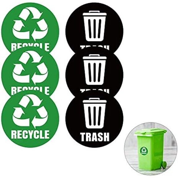 Self-Adhesive Recycle & Trash Bin Logo Stickers - Round Signs for Trash Cans & Garbage Containers (6PCS) - Waterproof for Kitchen