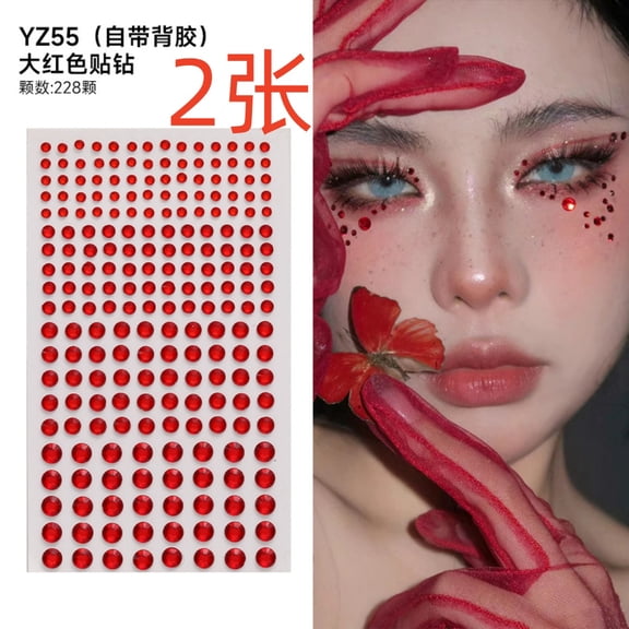 Self Adhesive Red Rhinestone Stickers, Crystal Diamond Rhinestones Gems Sticker, Face Eye Nails Hair Make Up Crystal Diamond Sticker for Party, Rave Festival, Diy Crafts Body