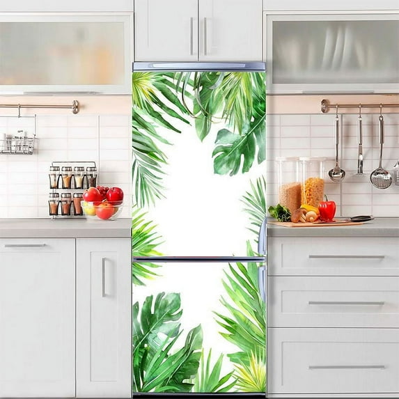 Self Adhesive Refrigerator Door Mura Sticker, Peel and Stick Removable Refrigerator Wrap Decal, Fridge Door Decals Sticker for Home and Kitchen Decor, Leaf Series
