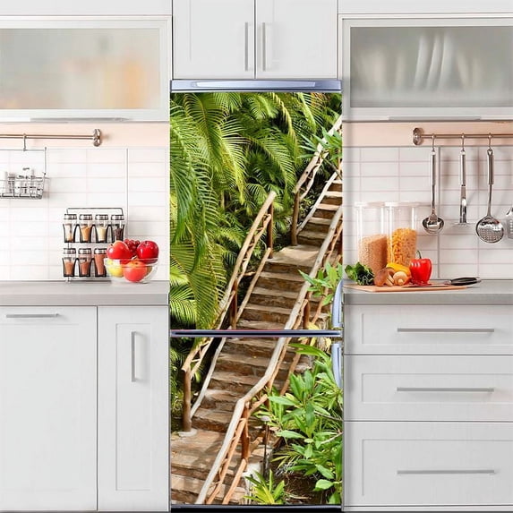 Self Adhesive Refrigerator Door Mura Sticker, Peel and Stick Removable Refrigerator Wrap Decal, Fridge Door Decals Sticker for Home and Kitchen Decor, Leaf Series