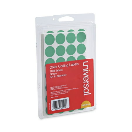 Self-Adhesive Removable Color-Coding Labels, 3/4" dia, Green, 1008/Pack -UNV40115