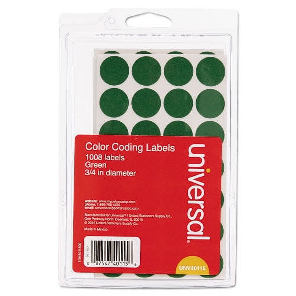 SelfAdhesive Removable ColorCoding Labels, 3/4" dia, Green, 1008/Pack UNV40115