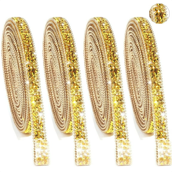 Self Adhesive Resin Rhinestone Strips,12 Yards Rhinestone Ribbons,Shiny Crystal Ribbon Roll,Glitter Bling Diamond Tape,Sparkle Crystal Resin Belt,for Crafting DIY (0.4 Inch,Gold)