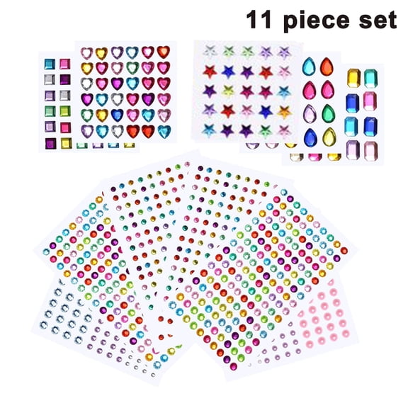 Self-Adhesive Rhinestone Stickers, Acrylic Stick-on Crystal Gem Sheets, Various Shapes Multicoloured Crystal Gemstone for Gluing, 11 Sheets