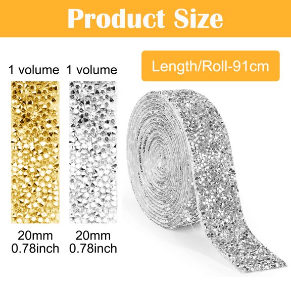Self Adhesive Rhinestone Strips, 2 Rolls 2 Yards Crystal Rhinestone Diy Bling Crystal Rhinestones Decoration Sticker For Car Cellphone Decor Phone Gift Crafts (Gold, Silver)