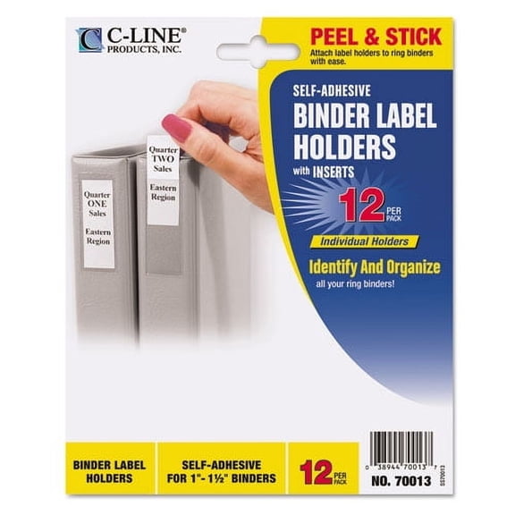 Self-Adhesive Ring Binder Label Holders, Top Load, 1 x 2,81, Clear, 12/Pack | Bundle of 2 Packs