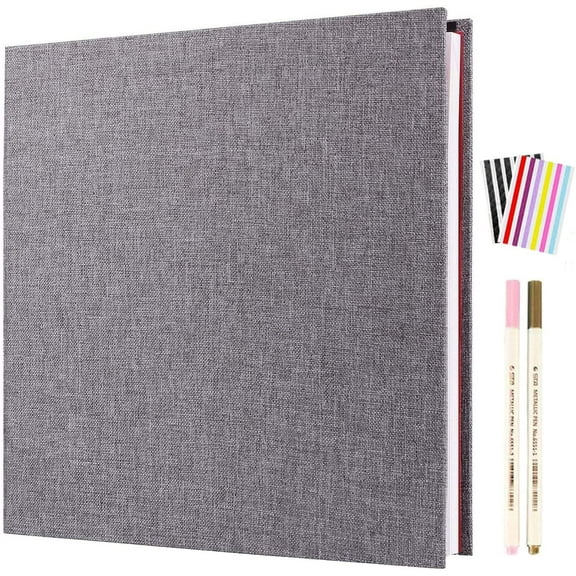 Self Adhesive Scrapbook Photo Album 3x5 4x6 5x7 6x8 8x10, AIOR Magnetic Scrapbook Album Linen Hardcover 40 Pages with 2 Metalic Pens for DIY Baby Family Wedding Anniversary