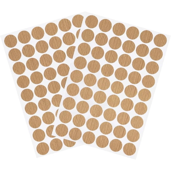 Self-Adhesive Screw Hole Stickers PVC Cover Caps Dustproof for Wooden Furniture Cabinet 21mm 2 Sheets/108 Pcs Maple